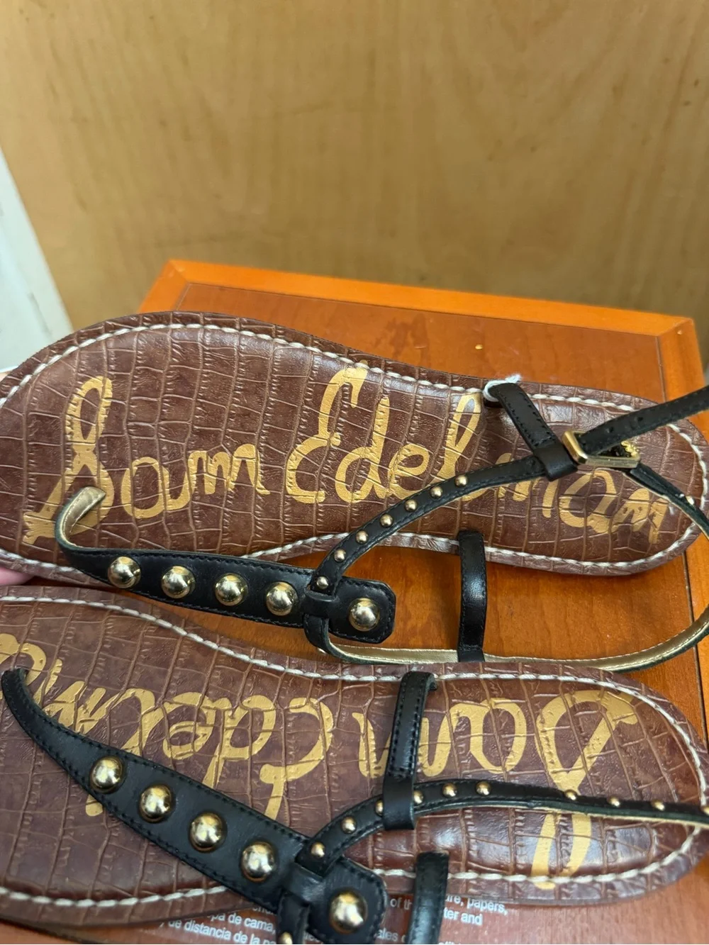 Sam Edelman Women’s Black Studded T-Strap Thong Sandals. Size: 9